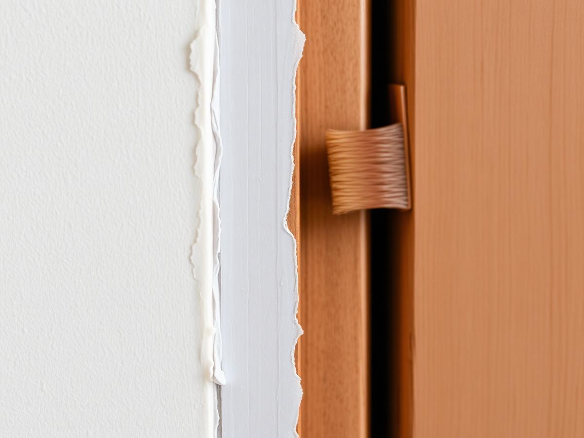 Close-up of a crisp paint line between wall and timber door frame