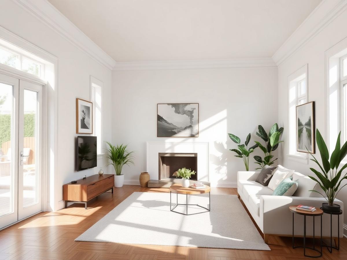 Freshly painted interior living room with white walls and crisp trims